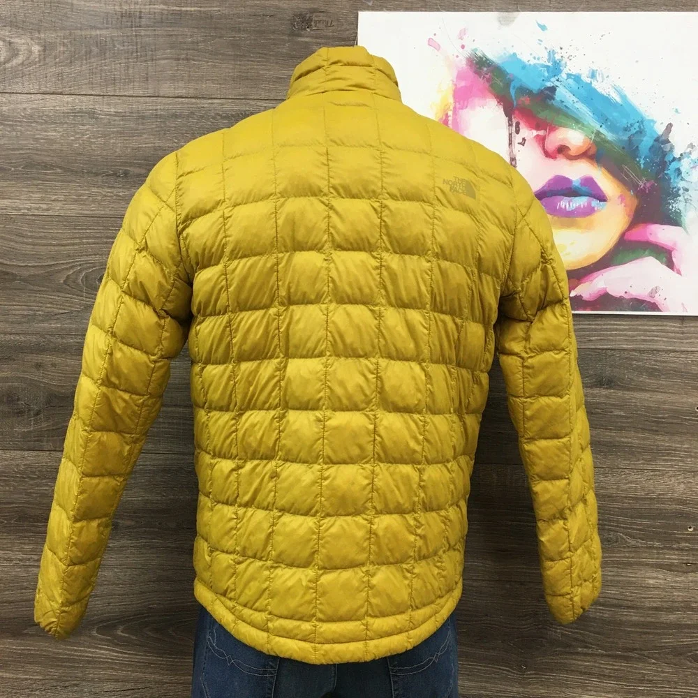 The North Face ThermoBall Eco Puffer Jacket Mens Large Yellow Quilted Full Zip